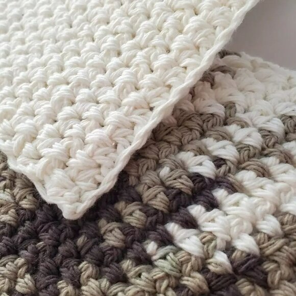 3 Crochet DISHCLOTH WASHCLOTH 100% Cotton Handmade Brown Variegated Off White - Picture 5 of 8